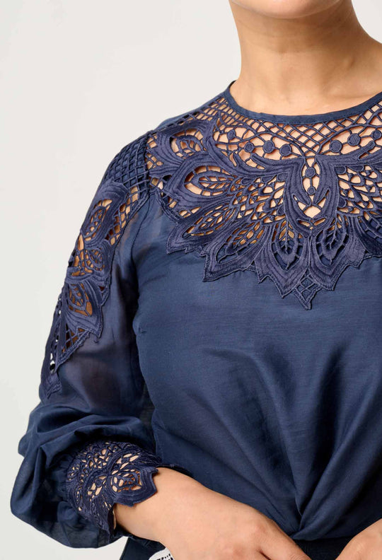 OnceWas PETITE Mirador Cotton Silk Blouse in Night Sky