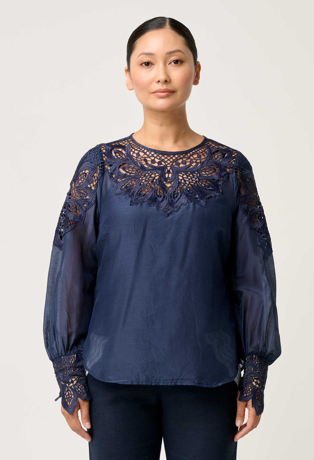 OnceWas PETITE Mirador Cotton Silk Blouse in Night Sky