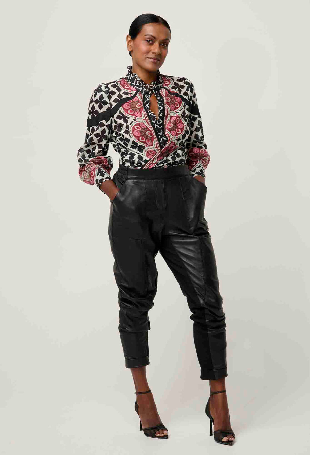 OnceWas  PETITE Sylvan Leather Curved Panel Jogger in Black