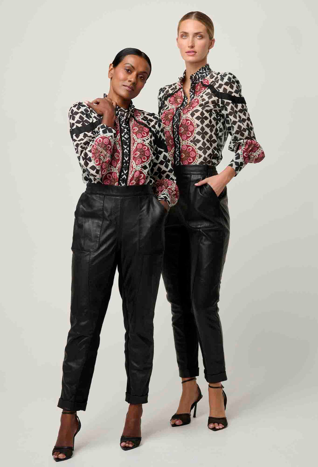 OnceWas PETITE Sylvan Leather Curved Panel Jogger in Black