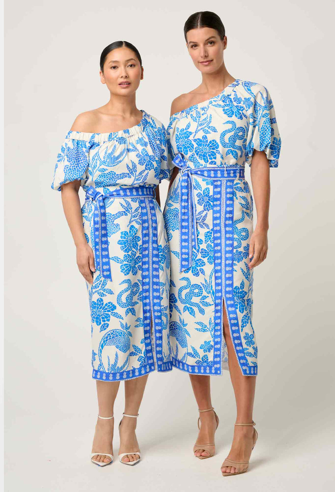 OnceWas PETITE Juno Viscose One Shoulder Top in Azure Mosaic