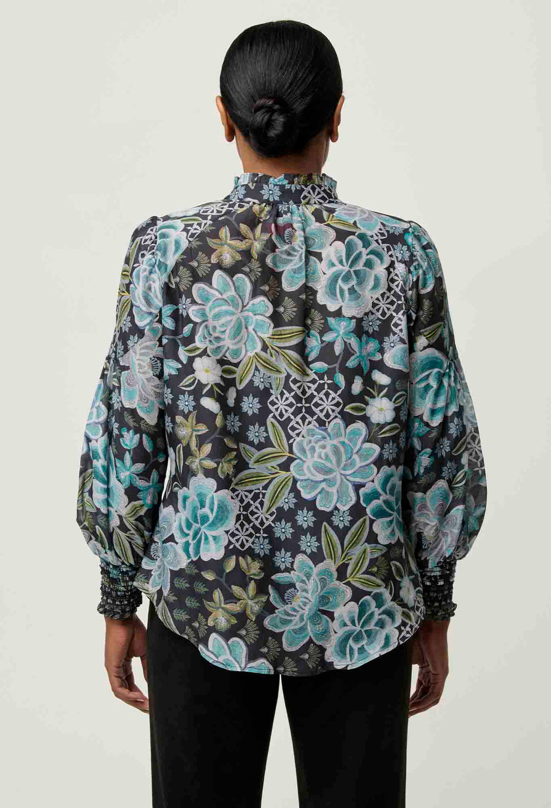 OnceWas PETITE Knox Cotton Silk Shirt in Dahlia Fields