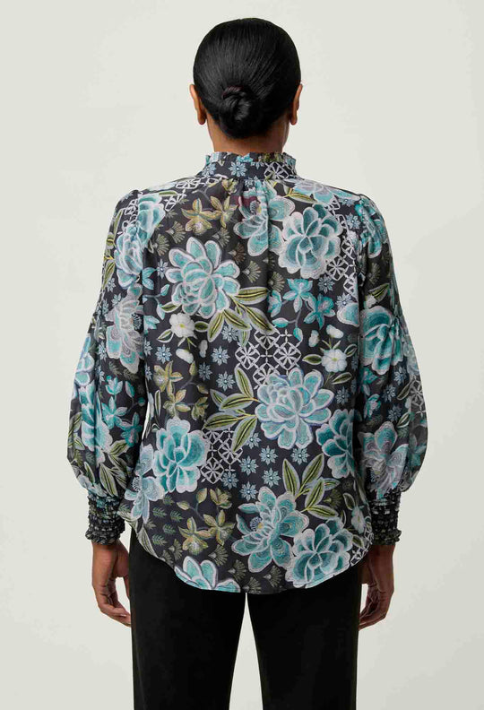 OnceWas PETITE Knox Cotton Silk Shirt in Dahlia Fields