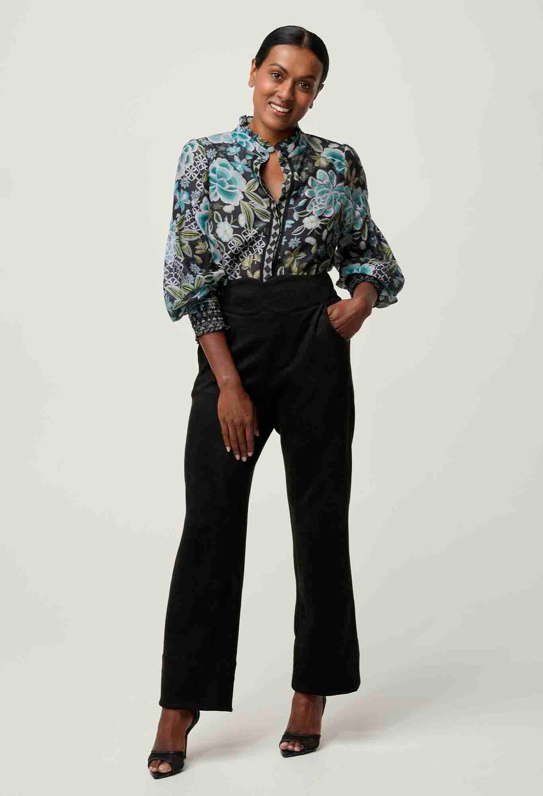 OnceWas PETITE Knox Cotton Silk Shirt in Dahlia Fields