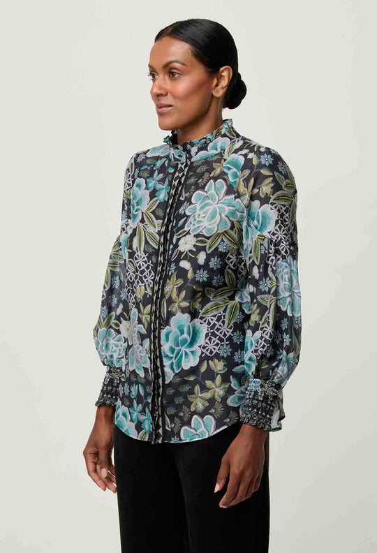 OnceWas PETITE Knox Cotton Silk Shirt in Dahlia Fields