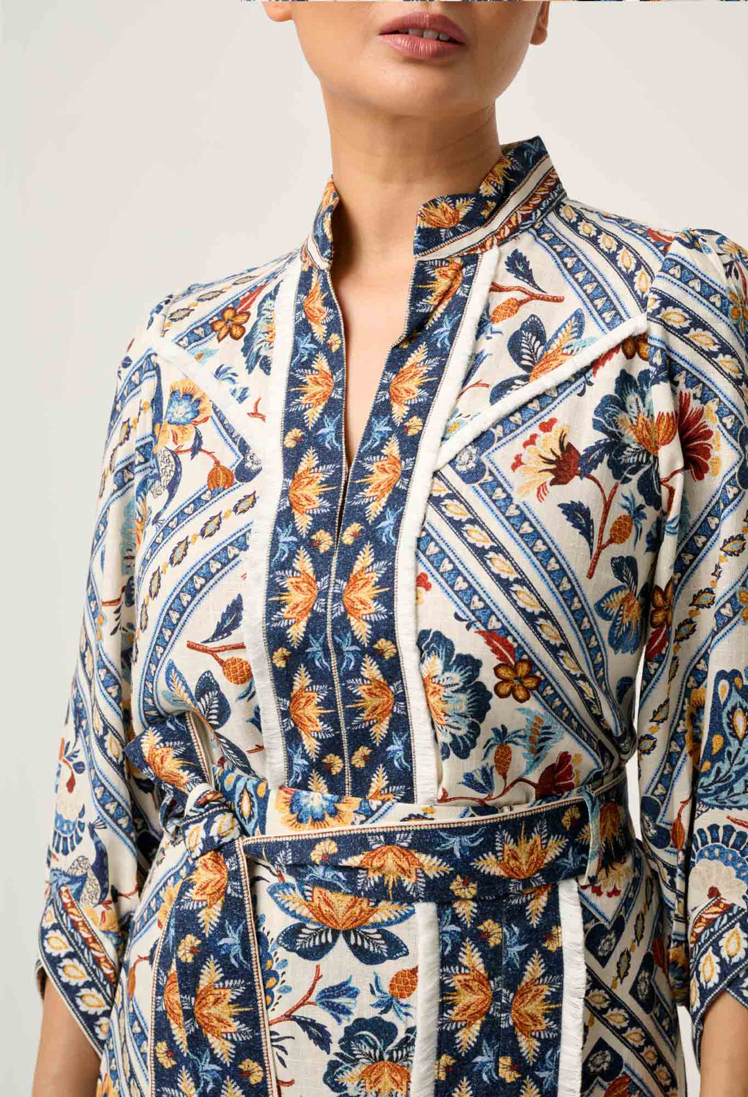 OnceWas PETITE Alexis Linen Viscose Fringe Shirt in Petinos Floros