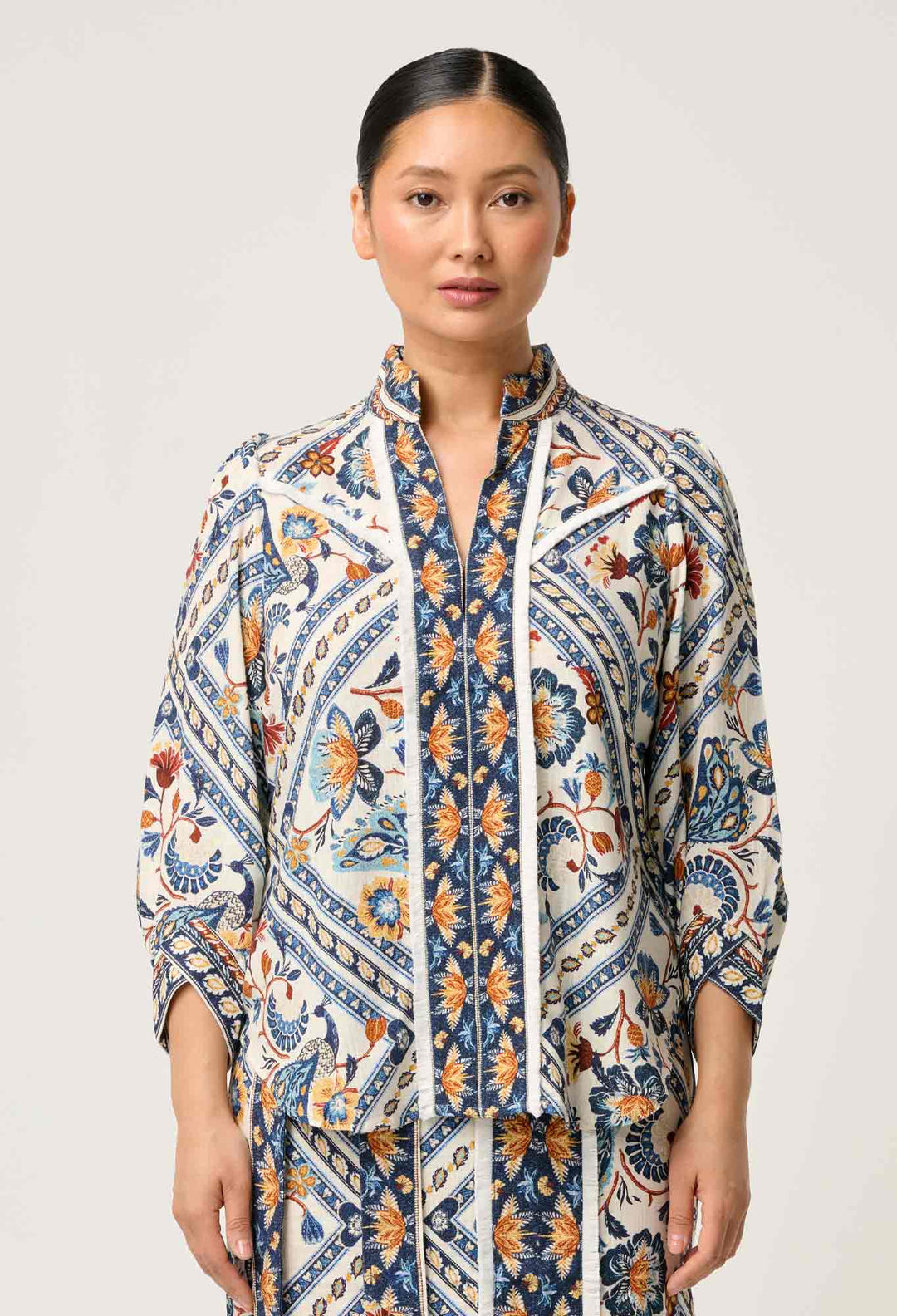 OnceWas PETITE Alexis Linen Viscose Fringe Shirt in Petinos Floros