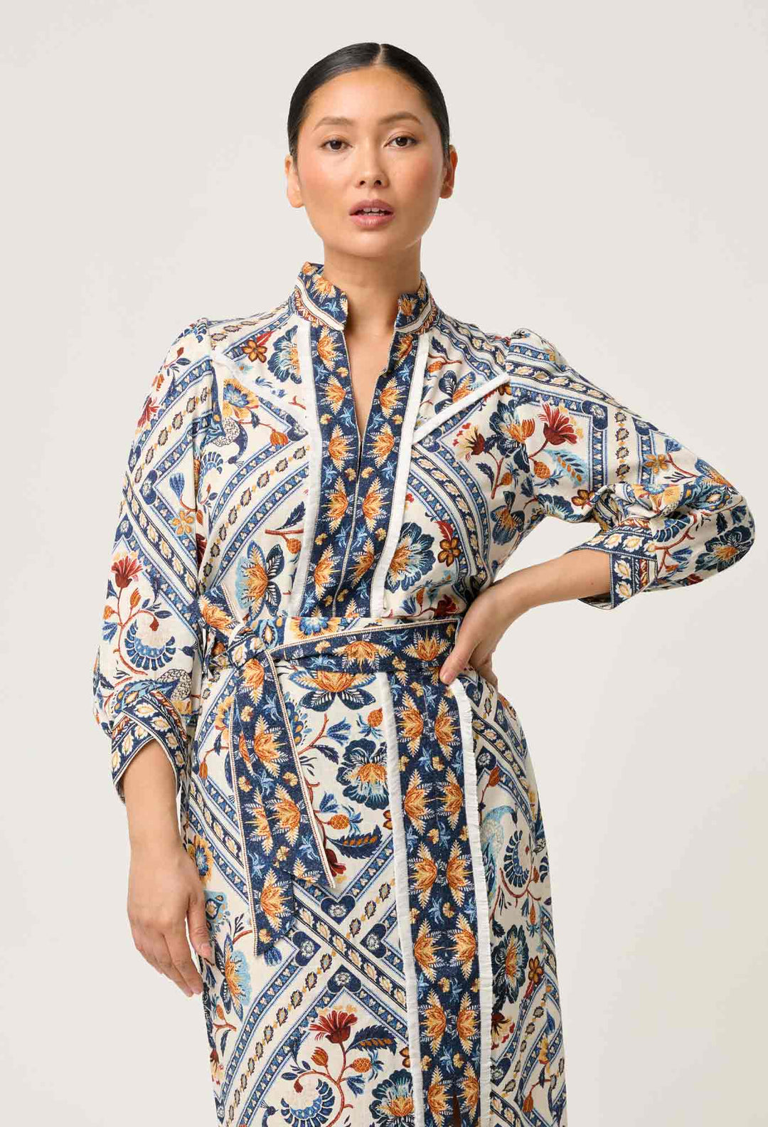 OnceWas PETITE Alexis Linen Viscose Fringe Shirt in Petinos Floros