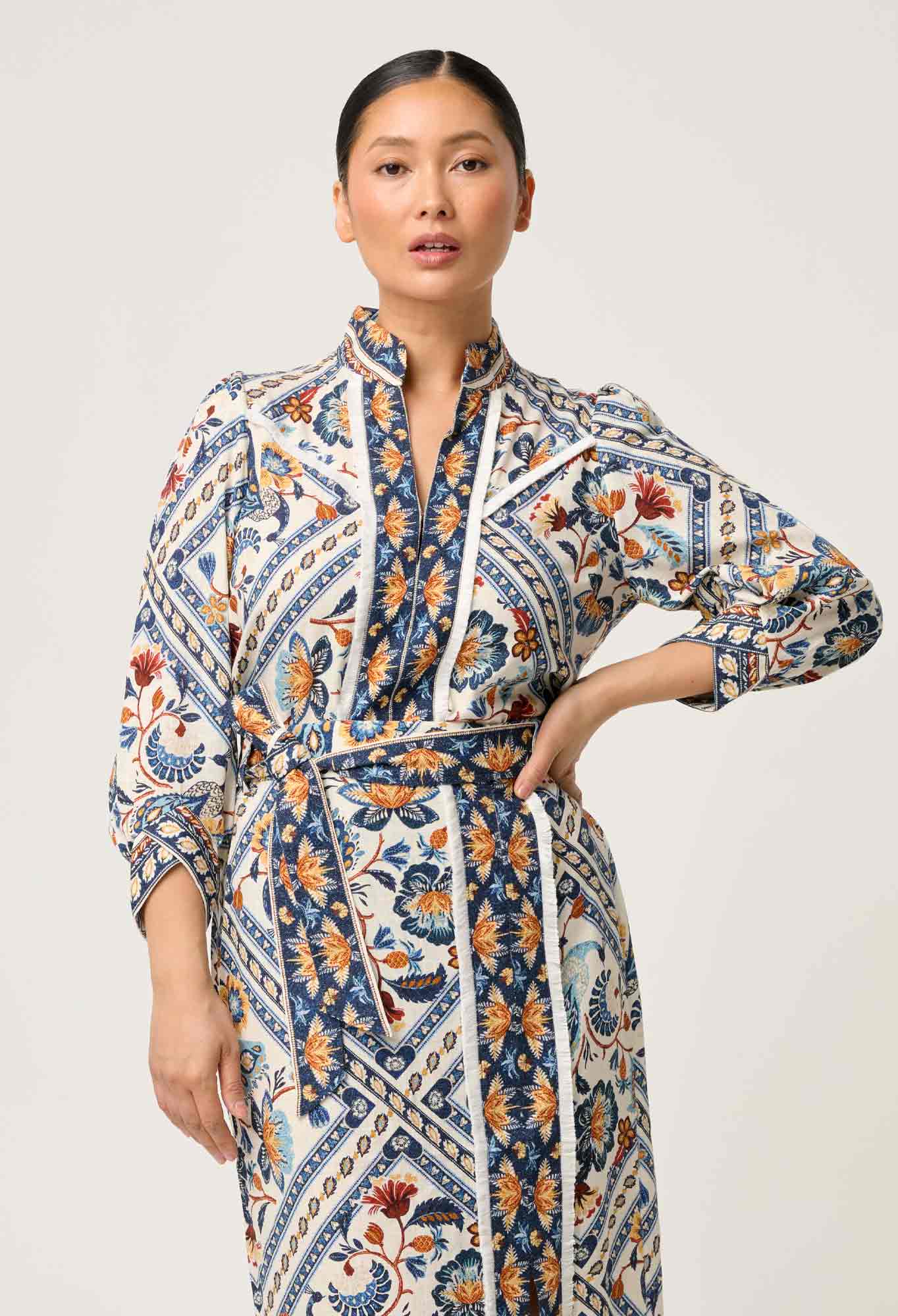 OnceWas PETITE Alexis Linen Viscose Fringe Shirt in Petinos Floros