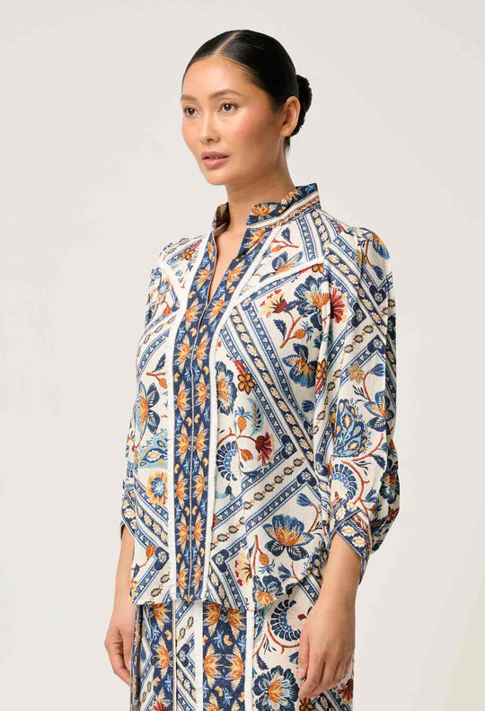 OnceWas PETITE Alexis Linen Viscose Fringe Shirt in Petinos Floros