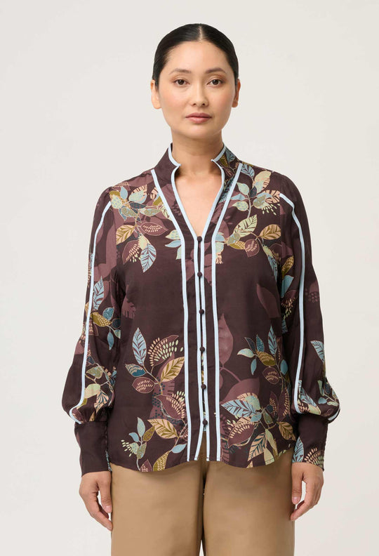 UNDER 5'4 Asher Viscose Faille Shirt in Ember Vines
