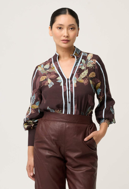 UNDER 5'4 Asher Viscose Faille Shirt in Ember Vines