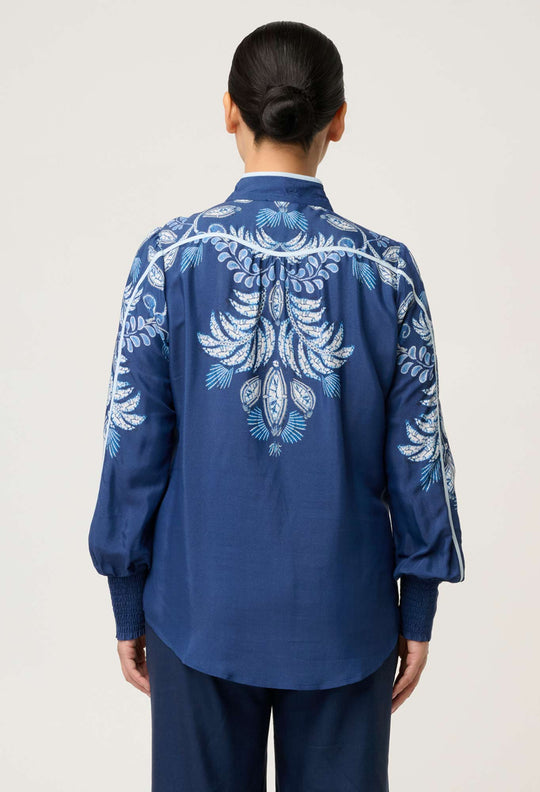 OnceWas PETITE Asher Linen Viscose Shirt in Moonlit Batik