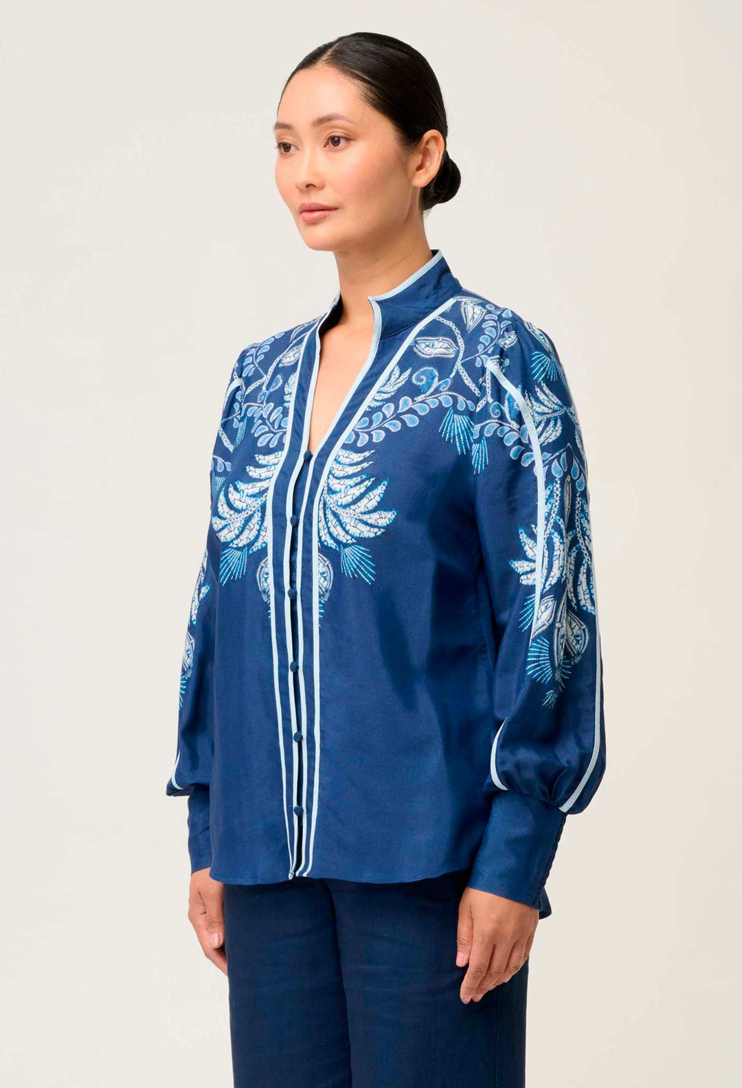 OnceWas PETITE Asher Linen Viscose Shirt in Moonlit Batik