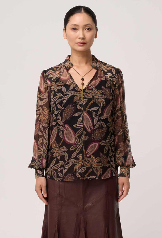 UNDER 5'4 Freya Sheer Viscose Blouse in Dark Tropique