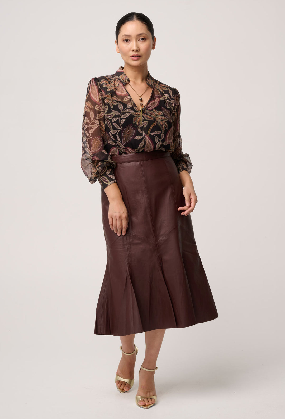 UNDER 5'4 Freya Sheer Viscose Blouse in Dark Tropique