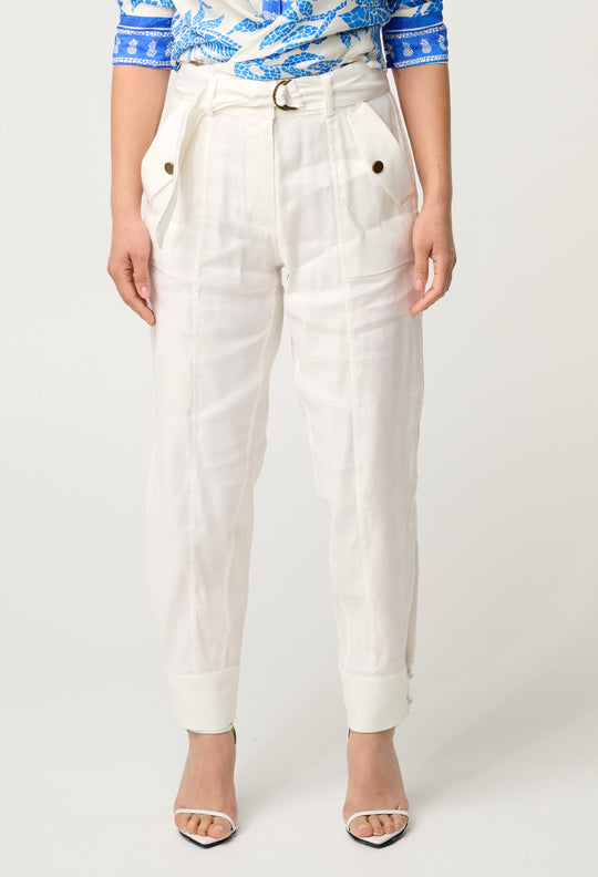 PETITE Trinidad Linen Viscose Button Cuff Pant in Ivory