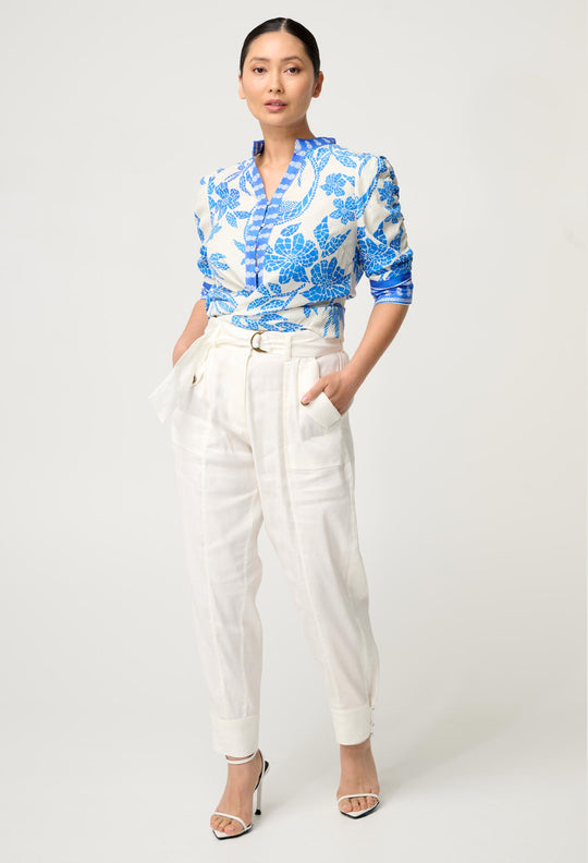 UNDER 5'4 Trinidad Linen Viscose Button Cuff Pant in Ivory