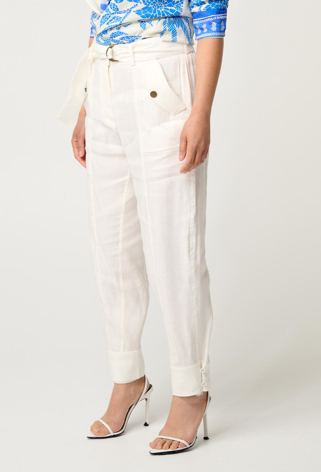 PETITE Trinidad Linen Viscose Button Cuff Pant in Ivory