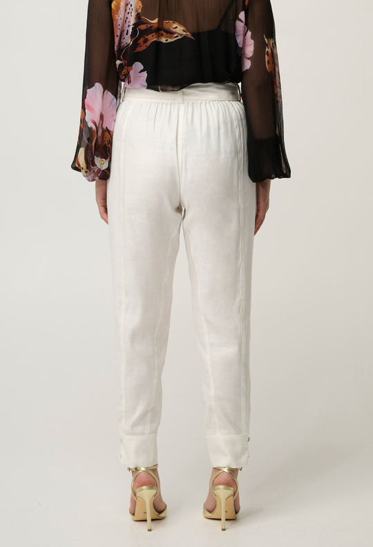 UNDER 5'4 Trinidad Linen Viscose Button Cuff Pant in Ivory