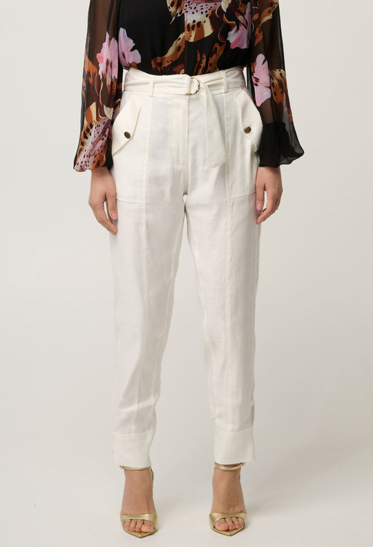 UNDER 5'4 Trinidad Linen Viscose Button Cuff Pant in Ivory