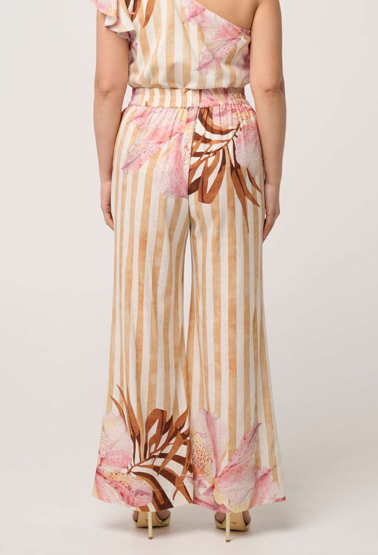 UNDER 5'4 Willow Linen Viscose Half Elastic Waist Pant in Golden Promenade