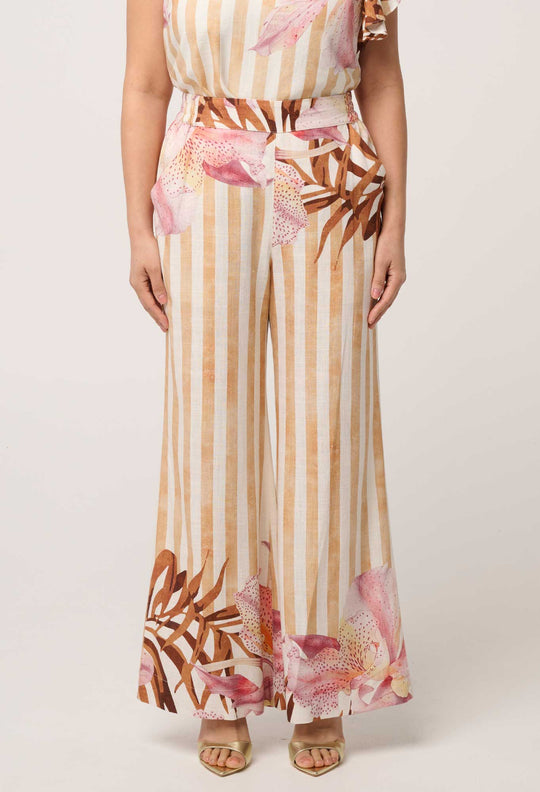 UNDER 5'4 Willow Linen Viscose Half Elastic Waist Pant in Golden Promenade