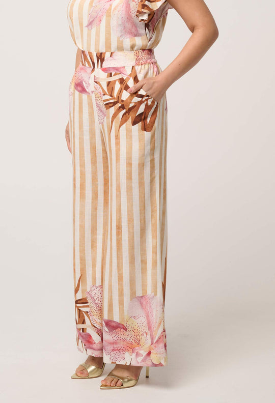 UNDER 5'4 Willow Linen Viscose Half Elastic Waist Pant in Golden Promenade