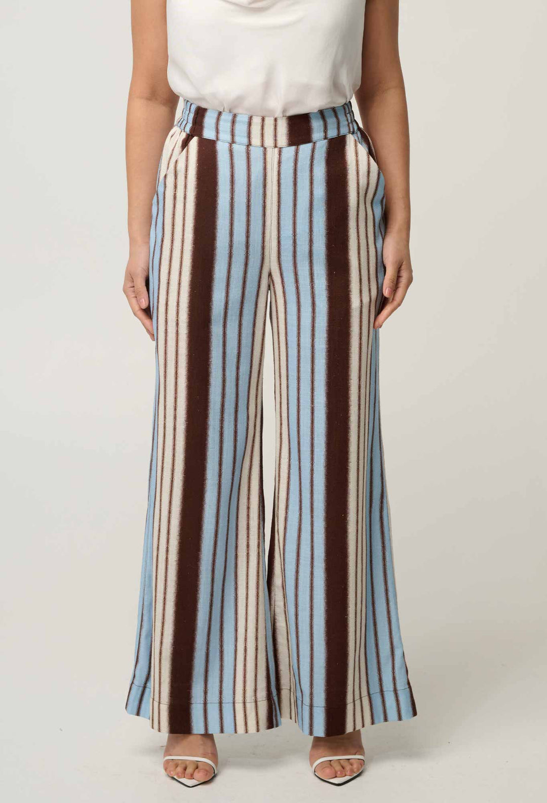 UNDER 5'4 Willow Linen Viscose Pant in Iridescent Stripe