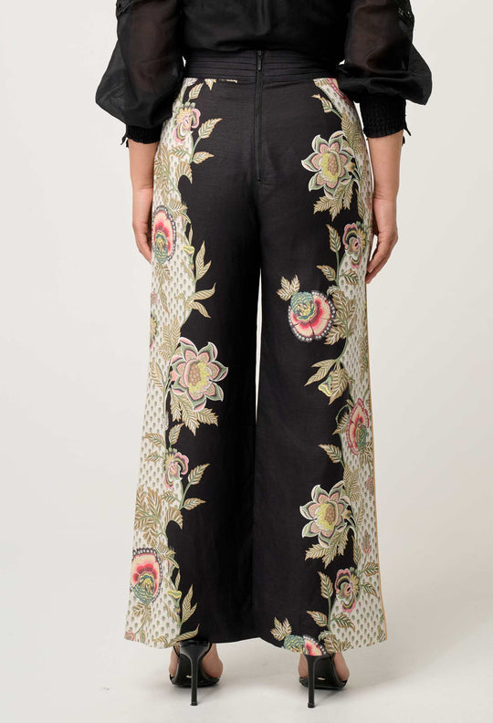 OnceWas PETITE Merida Linen Viscose Pant in Mariposa Nero