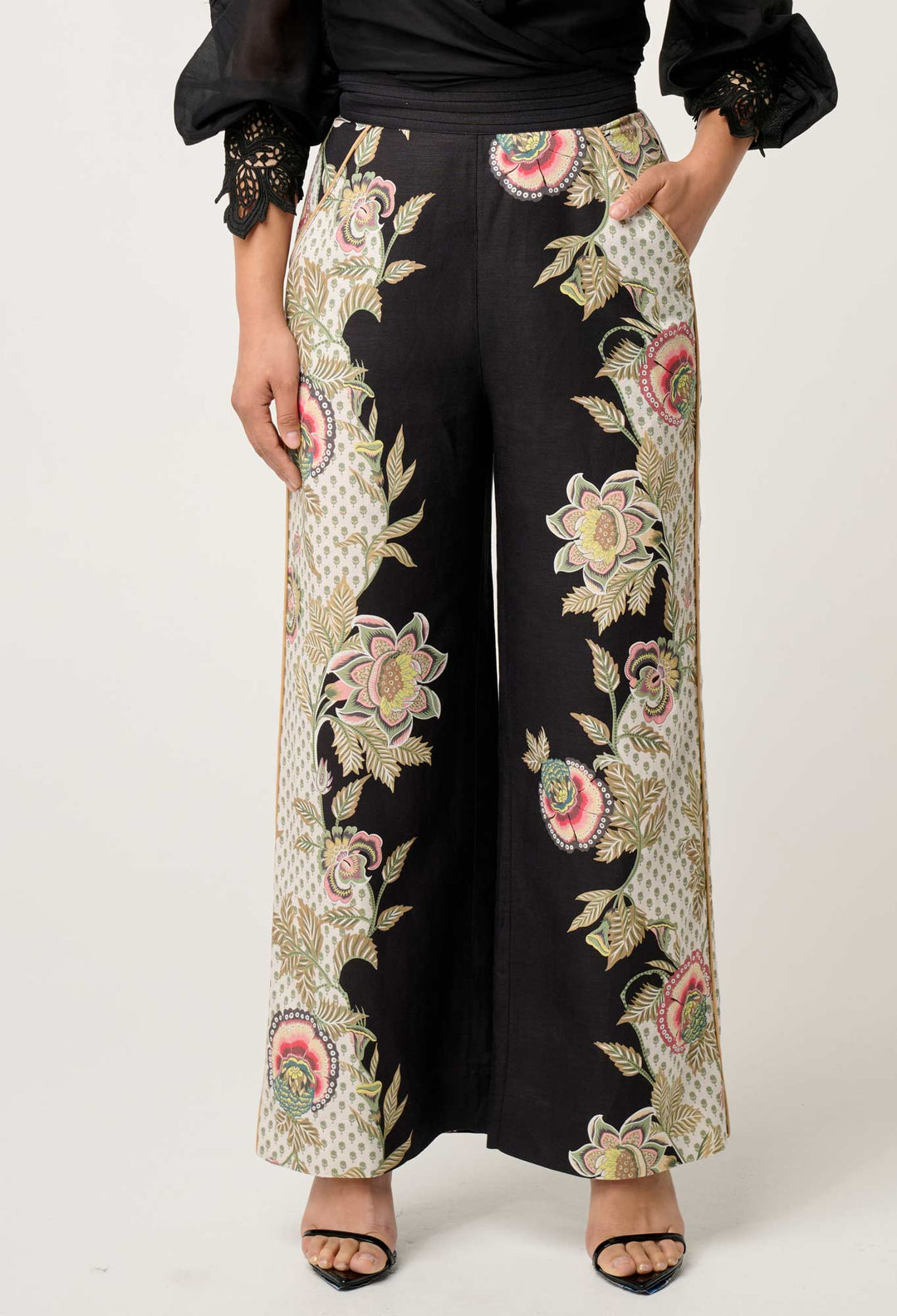 OnceWas PETITE Merida Linen Viscose Pant in Mariposa Nero