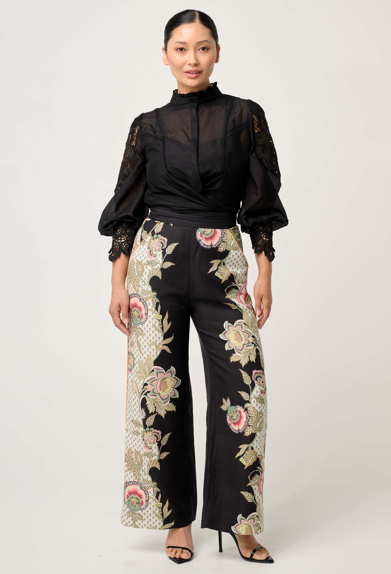 OnceWas PETITE Merida Linen Viscose Pant in Mariposa Nero