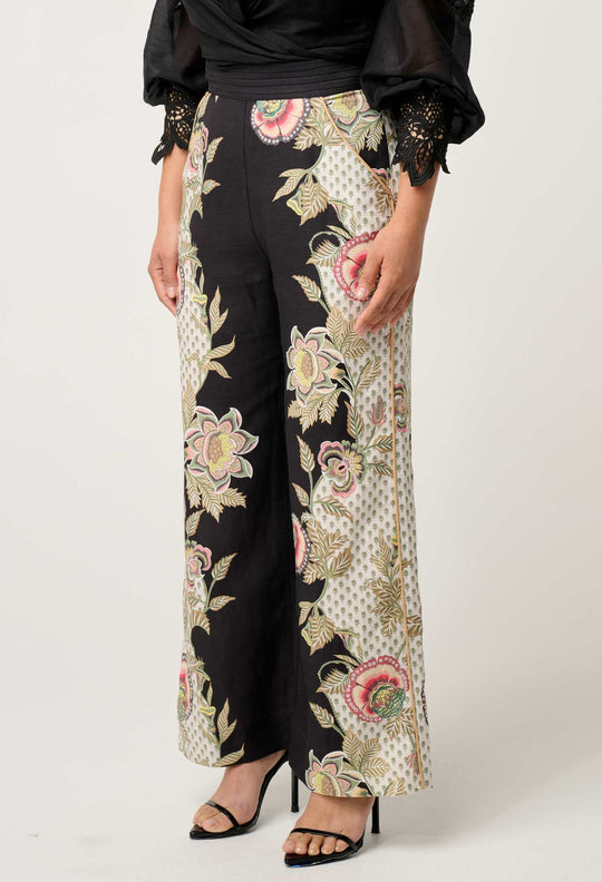 OnceWas PETITE Merida Linen Viscose Pant in Mariposa Nero