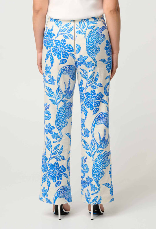 PETITE Leandro Contrast Lace Linen Viscose Stretch Pant in Azure Mosaic
