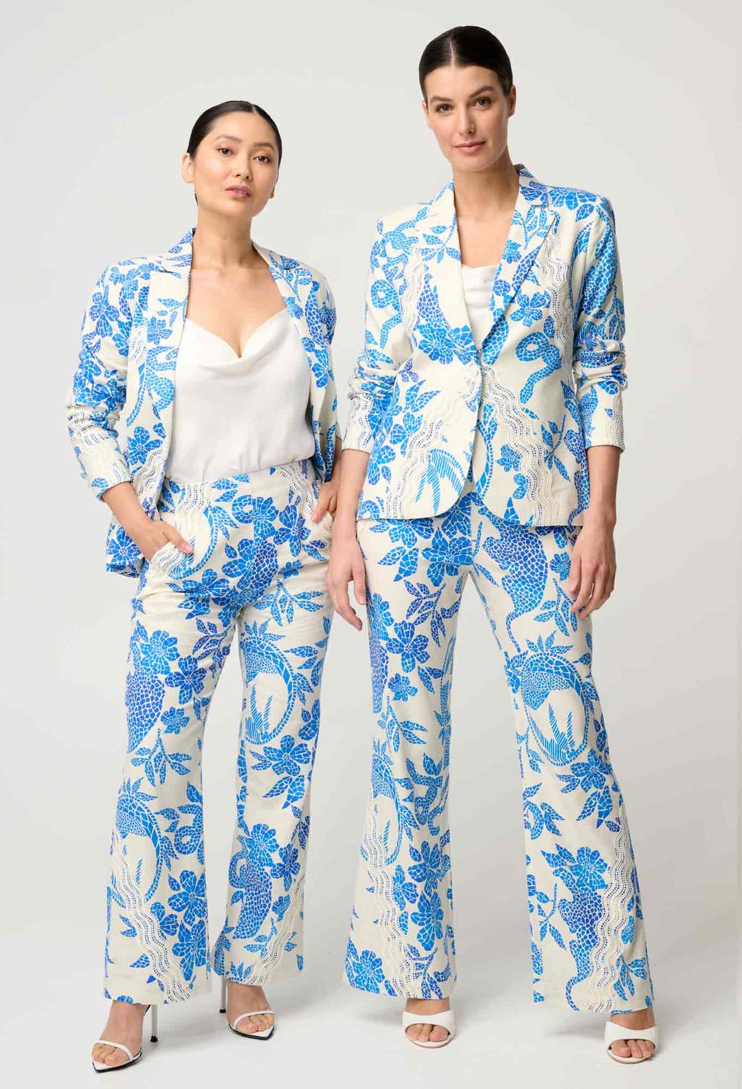 PETITE Leandro Contrast Lace Linen Viscose Stretch Pant in Azure Mosaic