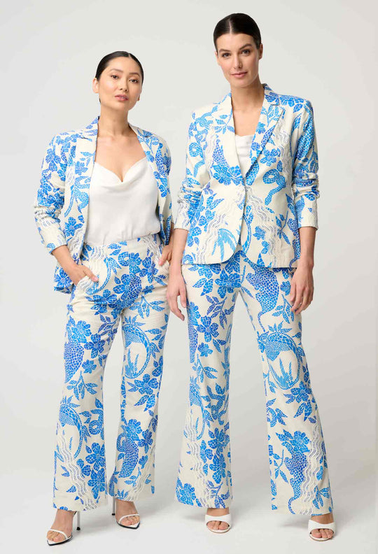 PETITE Leandro Contrast Lace Linen Viscose Stretch Pant in Azure Mosaic