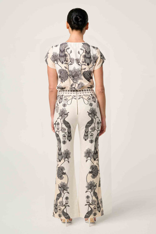 OnceWas PETITE Leandro Contrast Lace Linen Viscose Stretch Pant in Imperial Stone
