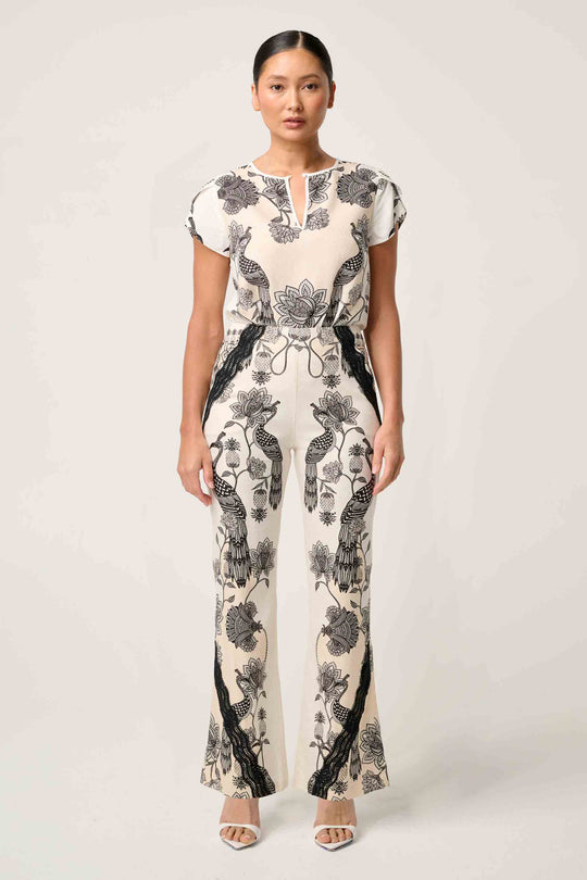 OnceWas PETITE Leandro Contrast Lace Linen Viscose Stretch Pant in Imperial Stone