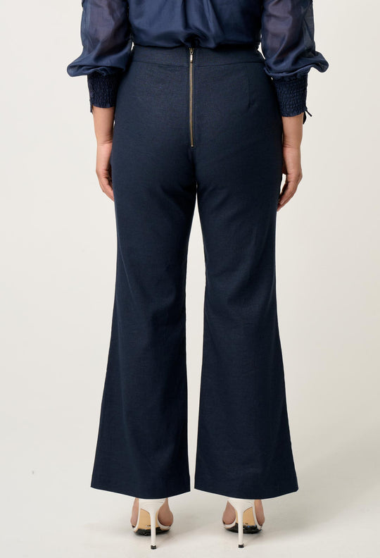 OnceWas PETITE Leandro Linen Viscose Stretch Pant in Night Sky