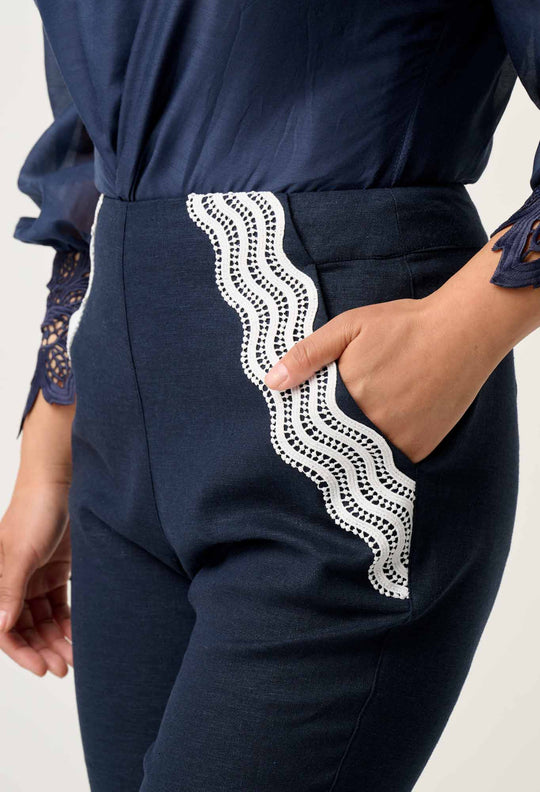 OnceWas PETITE Leandro Linen Viscose Stretch Pant in Night Sky