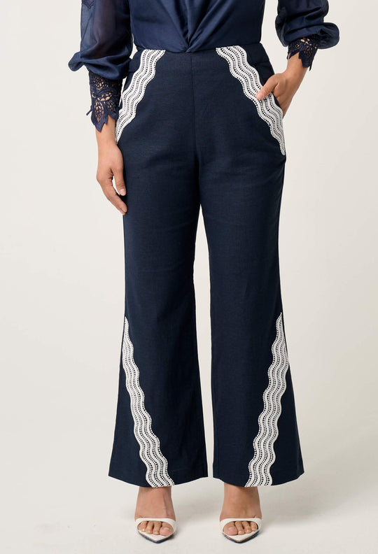 OnceWas PETITE Leandro Linen Viscose Stretch Pant in Night Sky