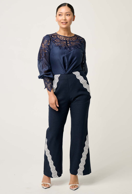 OnceWas PETITE Leandro Linen Viscose Stretch Pant in Night Sky