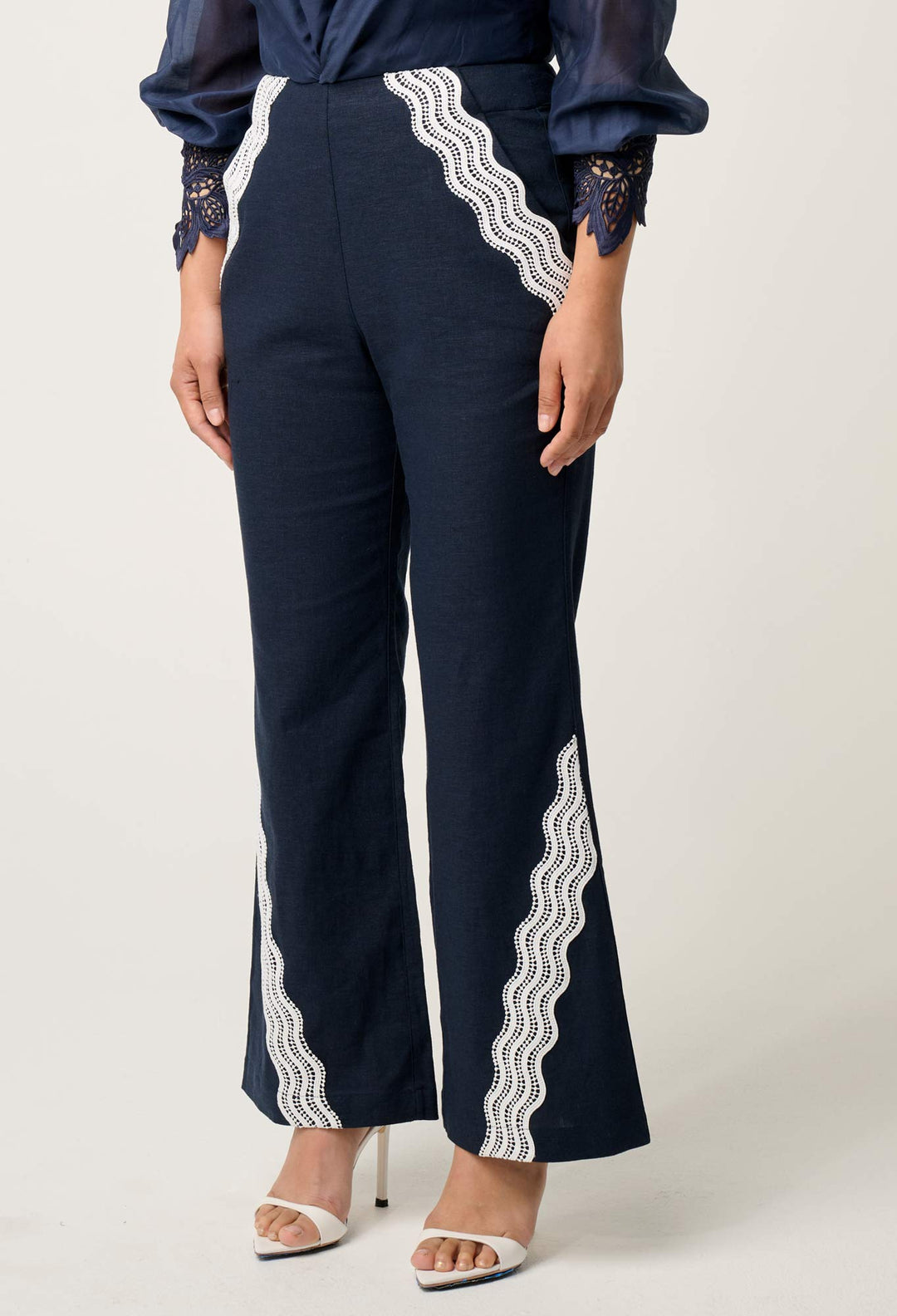 OnceWas PETITE Leandro Linen Viscose Stretch Pant in Night Sky