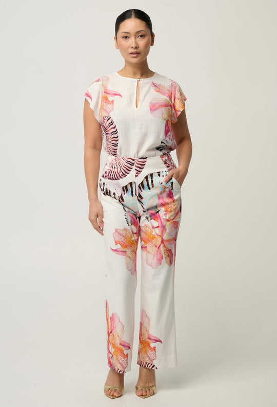 UNDER 5'4 Kelsey Stretch Linen Viscose Pant in Nautilus Bloom