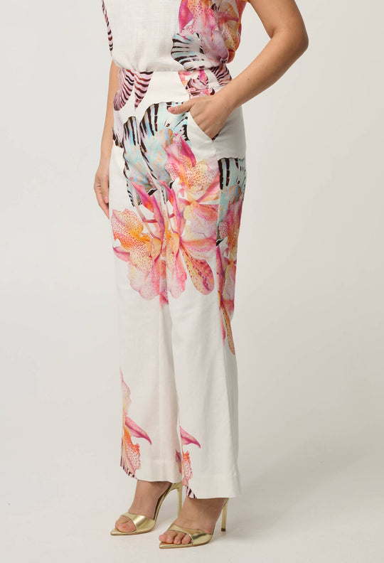 UNDER 5'4 Kelsey Stretch Linen Viscose Pant in Nautilus Bloom