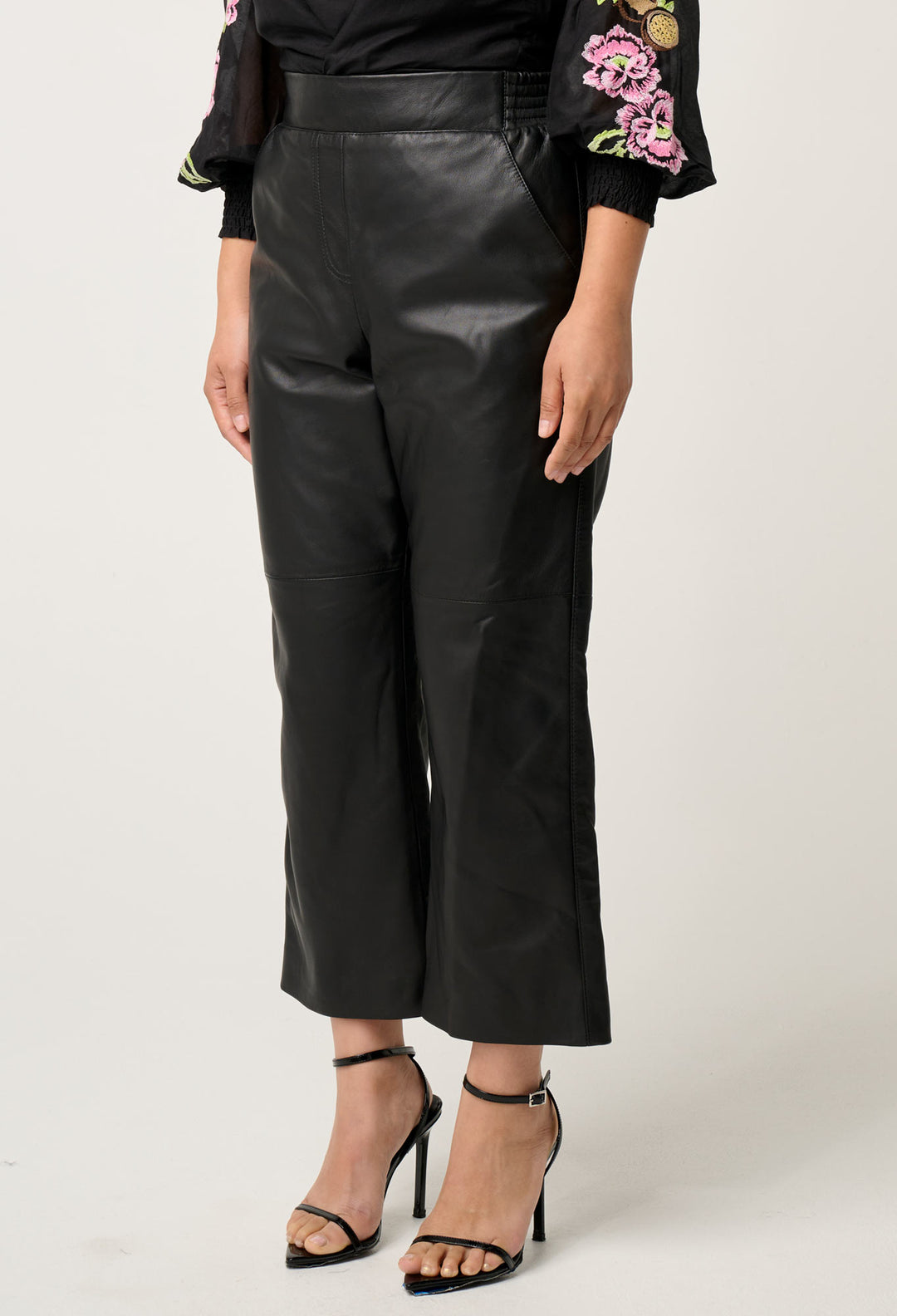 OnceWas PETITE Montoya Leather Straight Leg Pant in Onyx