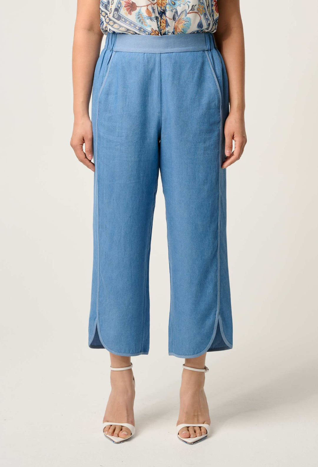 OnceWas PETITE Astra Tencel High Waist Pant in Blue Ash