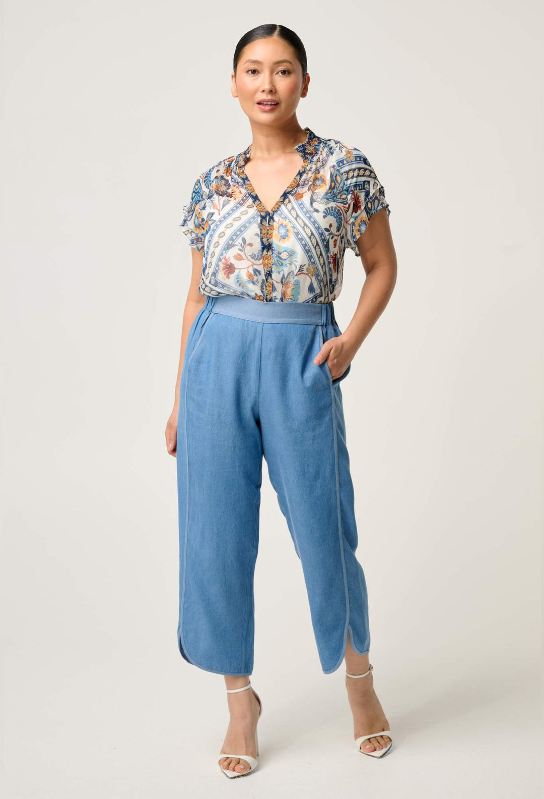 OnceWas PETITE Astra Tencel High Waist Pant in Blue Ash