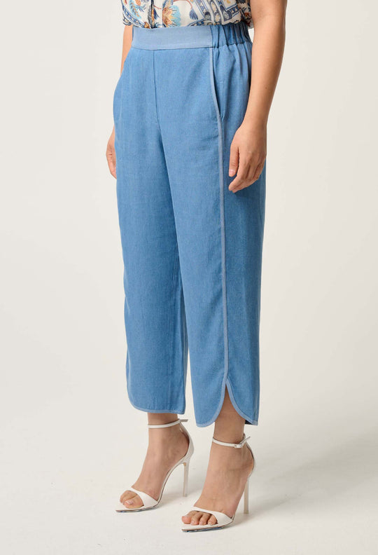 OnceWas PETITE Astra Tencel High Waist Pant in Blue Ash