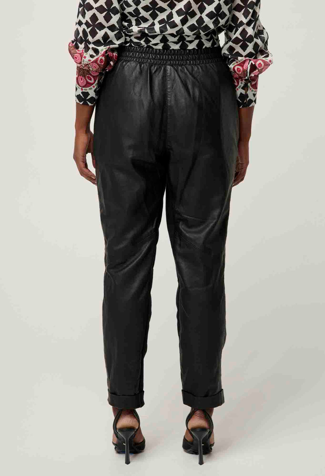 OnceWas PETITE Sylvan Leather Curved Panel Jogger in Black